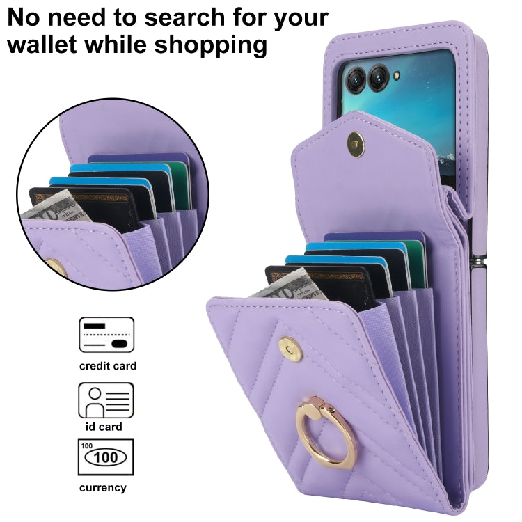 For Motorola Razr 40 Ultra / Razr 2023 V-shaped RFID Card Slot Phone Case with Ring Holder(Purple) by buy2fix