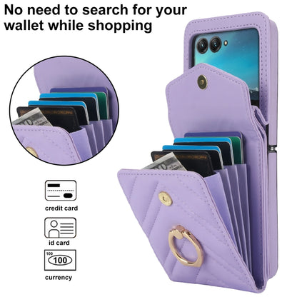 For Motorola Razr 40 Ultra / Razr 2023 V-shaped RFID Card Slot Phone Case with Ring Holder(Purple) by buy2fix