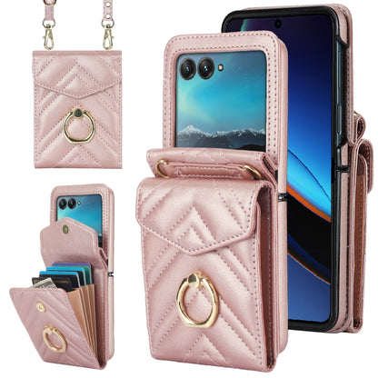 For Motorola Razr 40 Ultra / Razr 2023 V-shaped RFID Card Slot Phone Case with Ring Holder(Rose Gold) by buy2fix