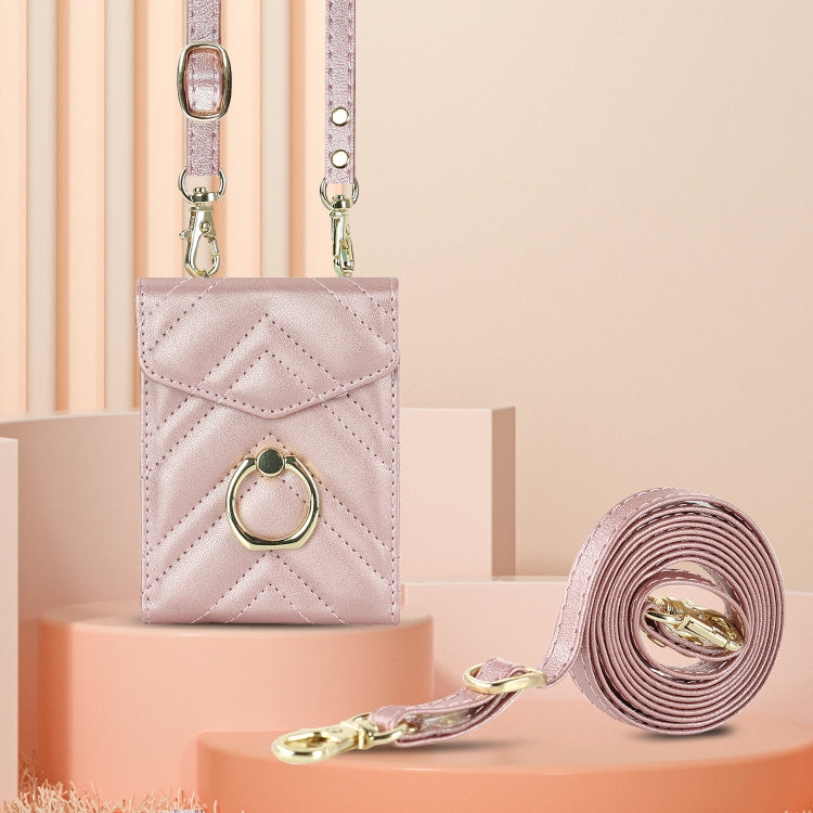 For Motorola Razr 40 Ultra / Razr 2023 V-shaped RFID Card Slot Phone Case with Ring Holder(Rose Gold) by buy2fix