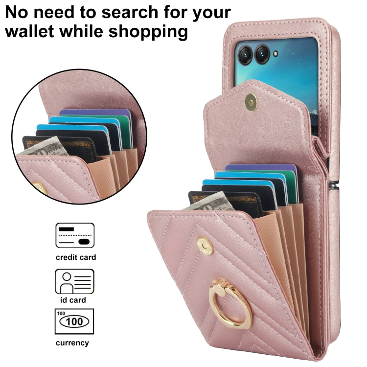 For Motorola Razr 40 Ultra / Razr 2023 V-shaped RFID Card Slot Phone Case with Ring Holder(Rose Gold) by buy2fix