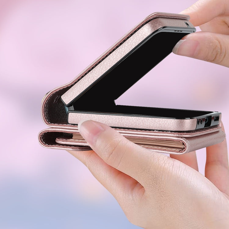 For Motorola Razr 40 Ultra / Razr 2023 V-shaped RFID Card Slot Phone Case with Ring Holder(Rose Gold) by buy2fix