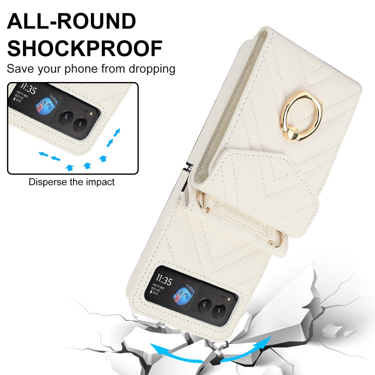 For Motorola Razr 40 V-shaped RFID Card Slot Phone Case with Ring Holder(White) by buy2fix