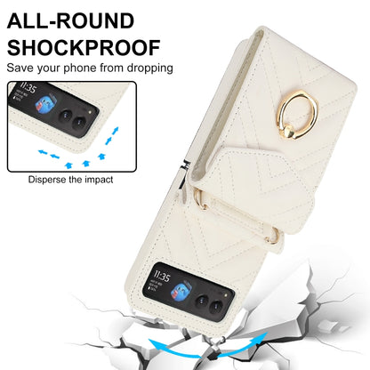 For Motorola Razr 40 V-shaped RFID Card Slot Phone Case with Ring Holder(White) by buy2fix