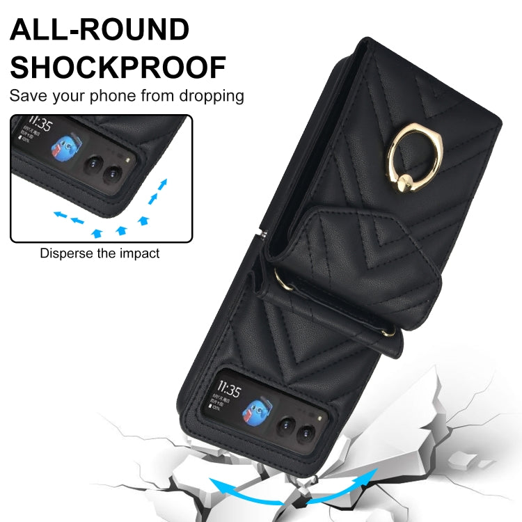 For Motorola Razr 40 V-shaped RFID Card Slot Phone Case with Ring Holder(Black) by buy2fix