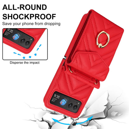For Motorola Razr 40 V-shaped RFID Card Slot Phone Case with Ring Holder(Red) by buy2fix