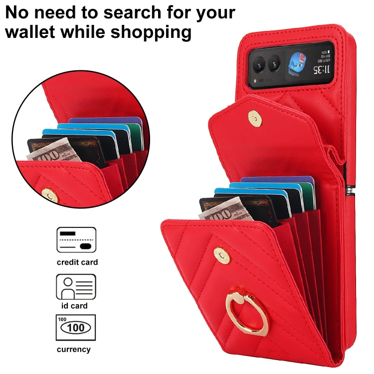 For Motorola Razr 40 V-shaped RFID Card Slot Phone Case with Ring Holder(Red) by buy2fix