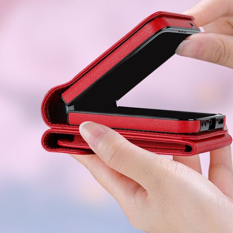 For Motorola Razr 40 V-shaped RFID Card Slot Phone Case with Ring Holder(Red) by buy2fix