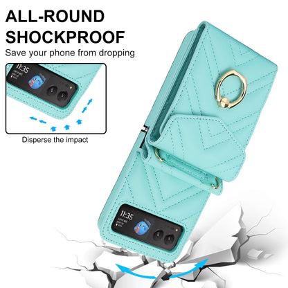 For Motorola Razr 40 V-shaped RFID Card Slot Phone Case with Ring Holder(Green) by buy2fix