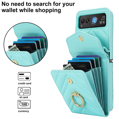 For Motorola Razr 40 V-shaped RFID Card Slot Phone Case with Ring Holder(Green) by buy2fix