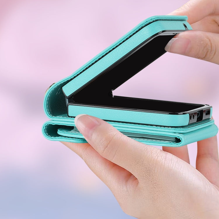 For Motorola Razr 40 V-shaped RFID Card Slot Phone Case with Ring Holder(Green) by buy2fix