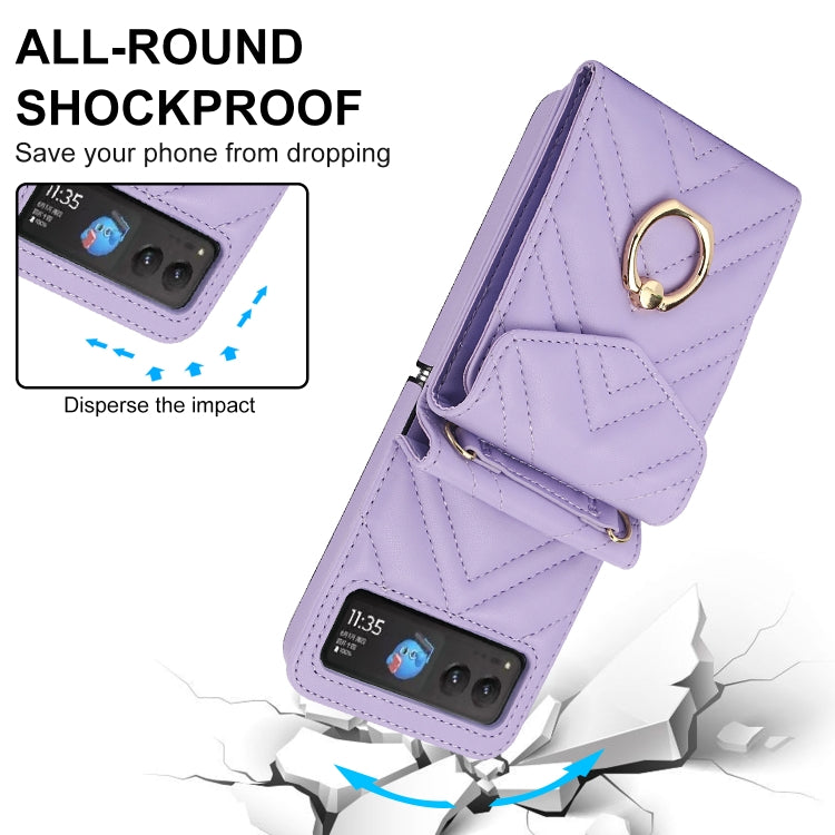 For Motorola Razr 40 V-shaped RFID Card Slot Phone Case with Ring Holder(Purple) by buy2fix