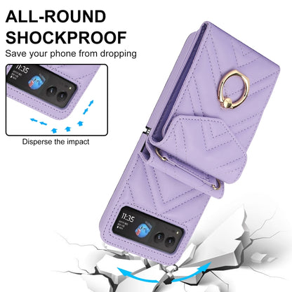 For Motorola Razr 40 V-shaped RFID Card Slot Phone Case with Ring Holder(Purple) by buy2fix