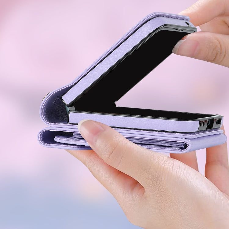 For Motorola Razr 40 V-shaped RFID Card Slot Phone Case with Ring Holder(Purple) by buy2fix