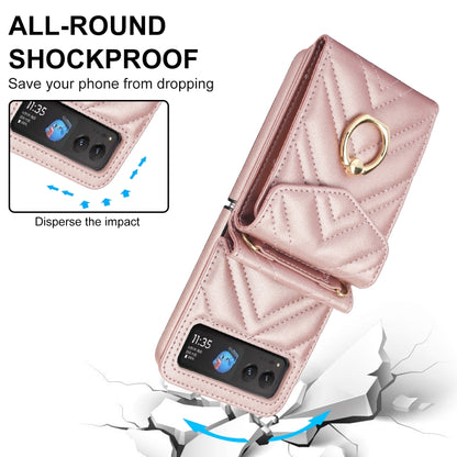 For Motorola Razr 40 V-shaped RFID Card Slot Phone Case with Ring Holder(Rose Gold) by buy2fix