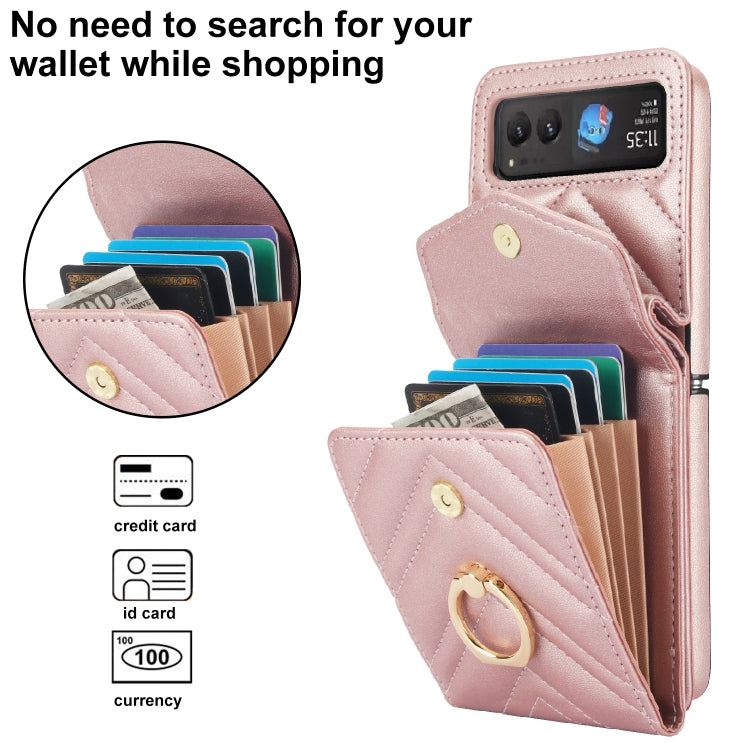For Motorola Razr 40 V-shaped RFID Card Slot Phone Case with Ring Holder(Rose Gold) by buy2fix