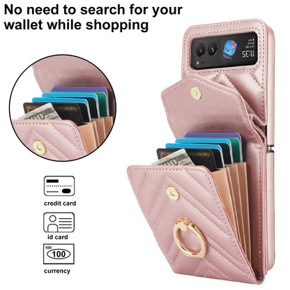 For Motorola Razr 40 V-shaped RFID Card Slot Phone Case with Ring Holder(Rose Gold) by buy2fix