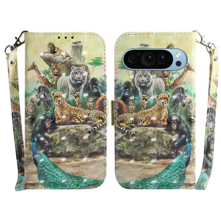 For Google Pixel 9 Pro 3D Colored Horizontal Flip Leather Phone Case(Zoo) by buy2fix