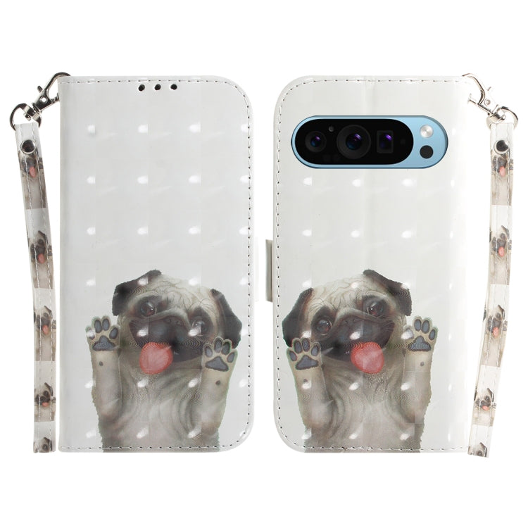 For Google Pixel 9 Pro 3D Colored Horizontal Flip Leather Phone Case(Pug) by buy2fix