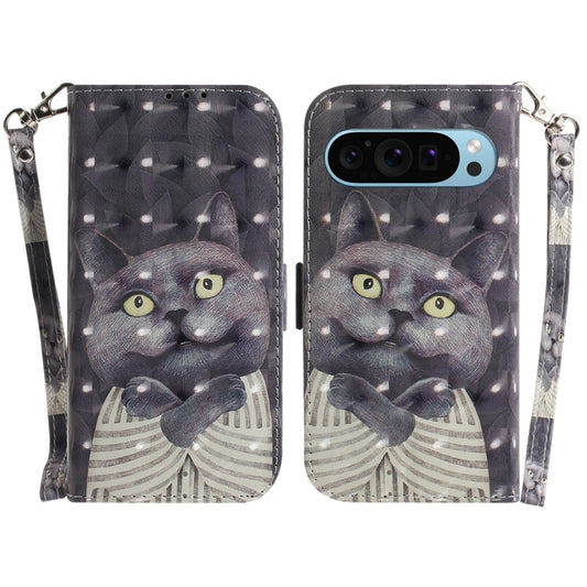 For Google Pixel 9 Pro 3D Colored Horizontal Flip Leather Phone Case(Hug Cat) by buy2fix