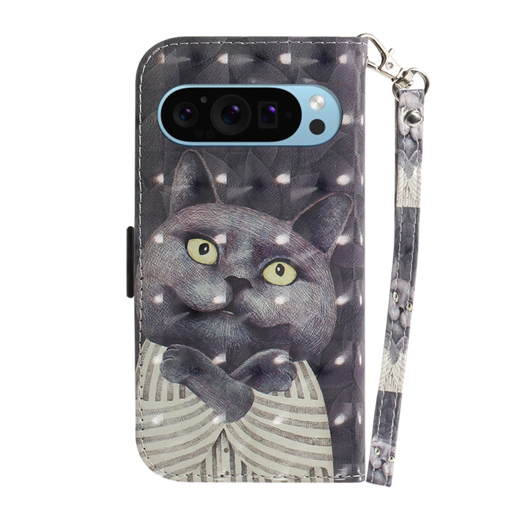For Google Pixel 9 Pro 3D Colored Horizontal Flip Leather Phone Case(Hug Cat) by buy2fix