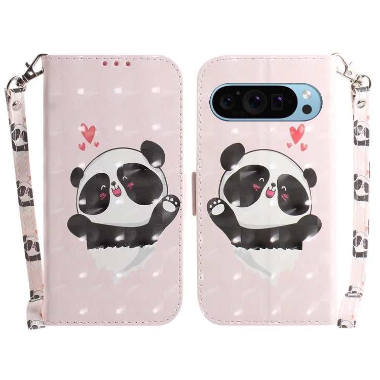 For Google Pixel 9 Pro 3D Colored Horizontal Flip Leather Phone Case(Heart Panda) by buy2fix