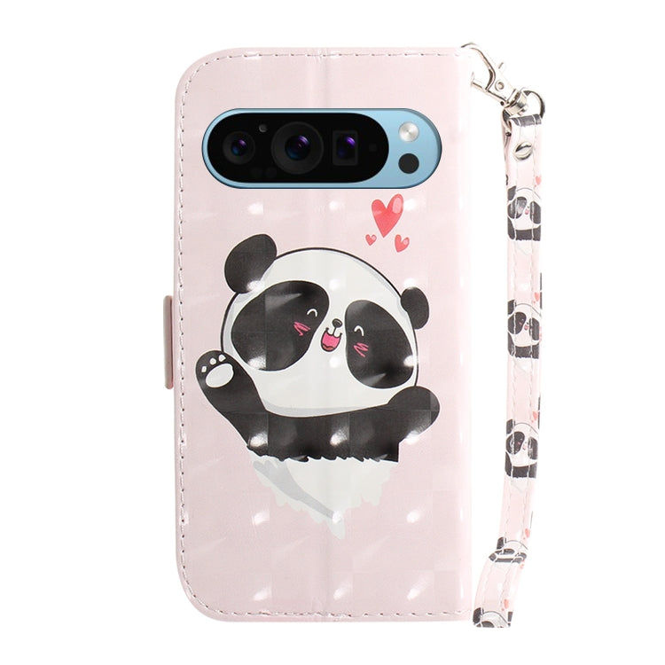 For Google Pixel 9 Pro 3D Colored Horizontal Flip Leather Phone Case(Heart Panda) by buy2fix