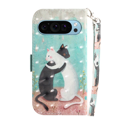 For Google Pixel 9 Pro 3D Colored Horizontal Flip Leather Phone Case(Black White Cat) by buy2fix