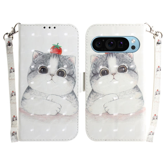 For Google Pixel 9 Pro 3D Colored Horizontal Flip Leather Phone Case(Cute Cat) by buy2fix