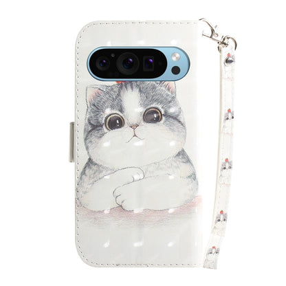 For Google Pixel 9 Pro 3D Colored Horizontal Flip Leather Phone Case(Cute Cat) by buy2fix
