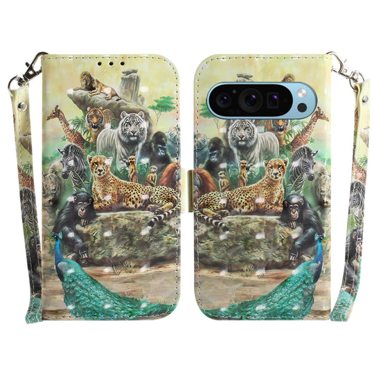For Google Pixel 9 3D Colored Flip Leather Phone Case(Zoo)