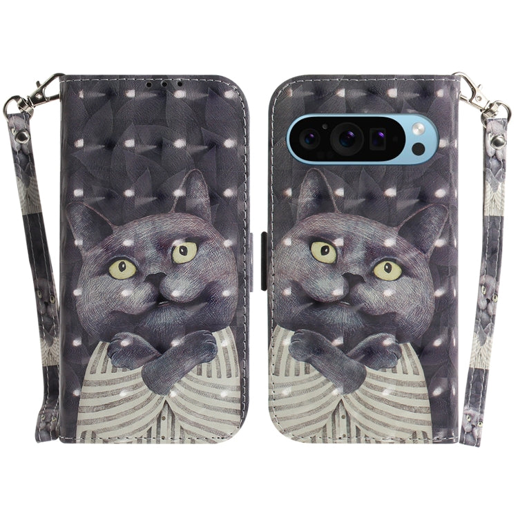 For Google Pixel 9 3D Colored Horizontal Flip Leather Phone Case(Hug Cat) by buy2fix