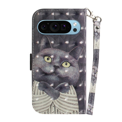 For Google Pixel 9 3D Colored Horizontal Flip Leather Phone Case(Hug Cat) by buy2fix