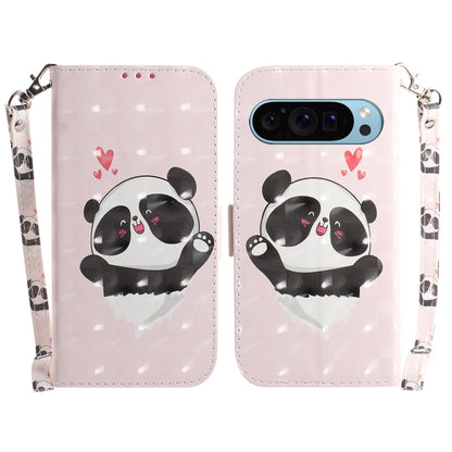 For Google Pixel 9 3D Colored Horizontal Flip Leather Phone Case(Heart Panda) by buy2fix