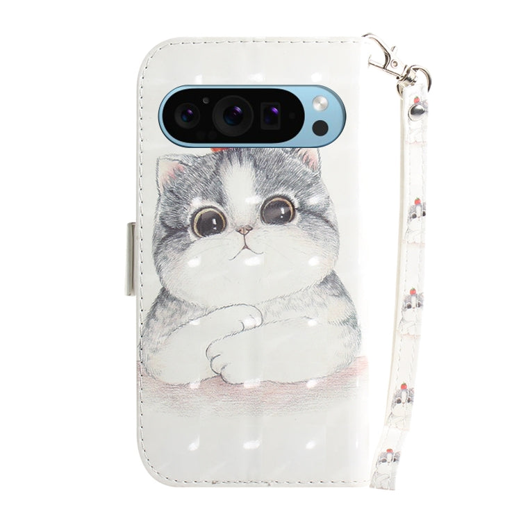 For Google Pixel 9 3D Colored Horizontal Flip Leather Phone Case(Cute Cat) by buy2fix