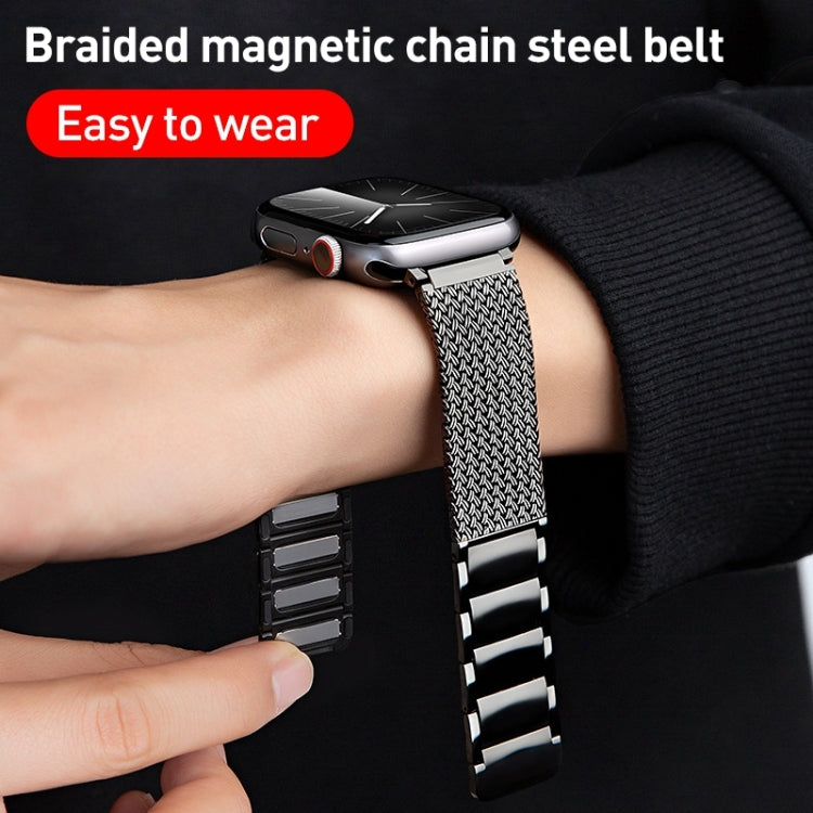 For Apple Watch Ultra 49mm Magnetic Clasp Braided Chain Stainless Steel Watch Band(Silver) by buy2fix