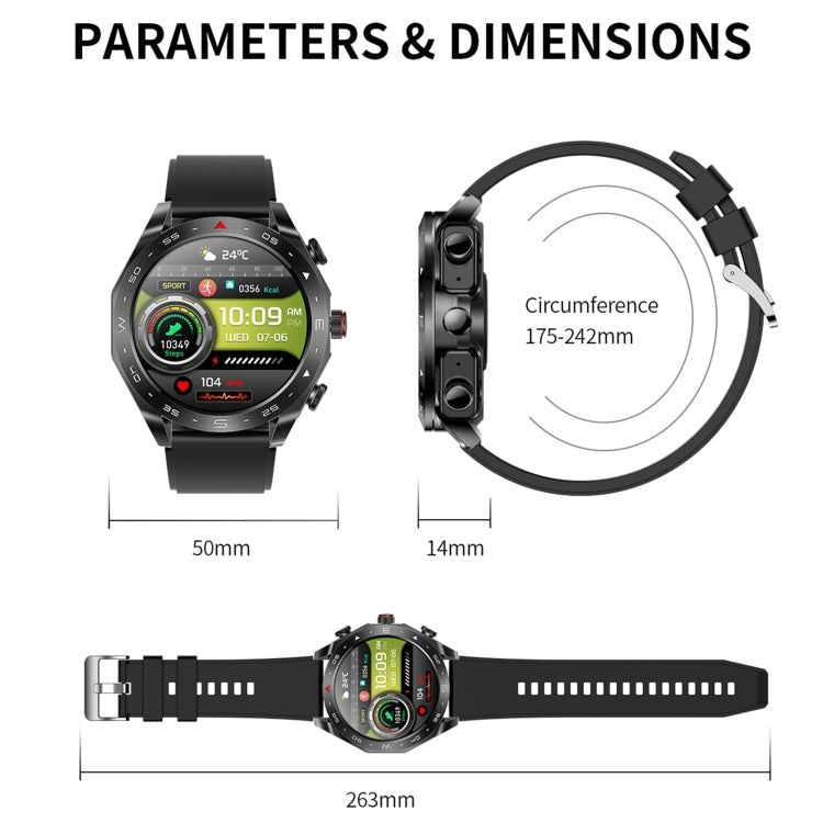 T95 1.52 inch BT5.0 Smart Sport Watch with Earbuds, Support Bluetooth Call / Blood Oxygen / Heart Rate / Blood Pressure Health Monitor(Silver) by buy2fix