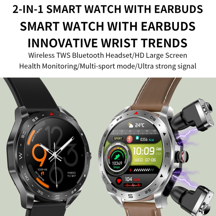 T95 1.52 inch BT5.0 Smart Sport Watch with Earbuds, Support Bluetooth Call / Blood Oxygen / Heart Rate / Blood Pressure Health Monitor(Silver) by buy2fix