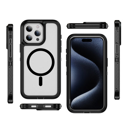 For iPhone 12 / 12 Pro Guard Magsafe Magnetic Ring Matte Phone Case(Black+Transparent) by buy2fix