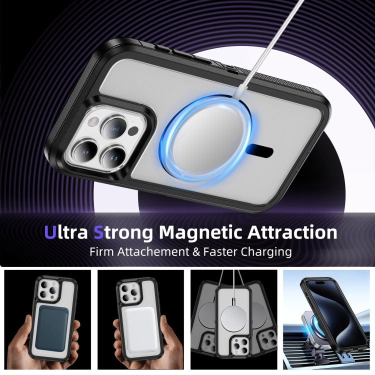 For iPhone 12 / 12 Pro Guard Magsafe Magnetic Ring Matte Phone Case(Black+Transparent) by buy2fix