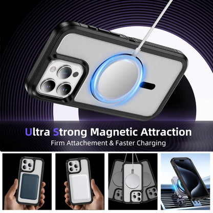 For iPhone 12 / 12 Pro Guard Magsafe Magnetic Ring Matte Phone Case(Black+Transparent) by buy2fix