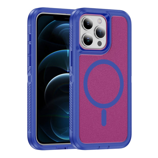 For iPhone 12 Pro Max Guard Magsafe Magnetic Ring Matte Phone Case(Blue+Rose Red) by buy2fix