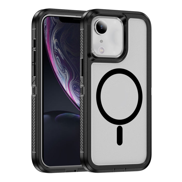 For iPhone 11 / XR Guard Magsafe Magnetic Ring Matte Phone Case(Black+Transparent) by buy2fix