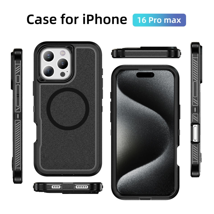 For iPhone 16 Pro Max Guard Magsafe Magnetic Ring Matte Phone Case(Black) by buy2fix