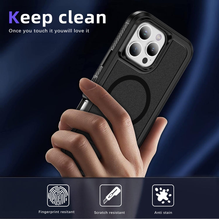 For iPhone 16 Pro Max Guard Magsafe Magnetic Ring Matte Phone Case(Black) by buy2fix