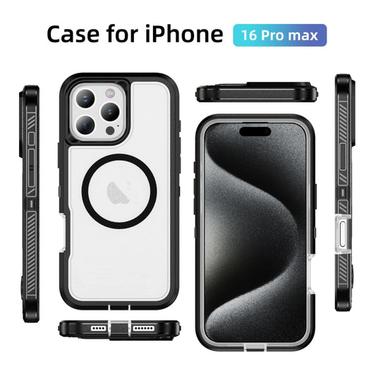 For iPhone 16 Pro Max Guard Magsafe Magnetic Ring Matte Phone Case(Black+Transparent) by buy2fix