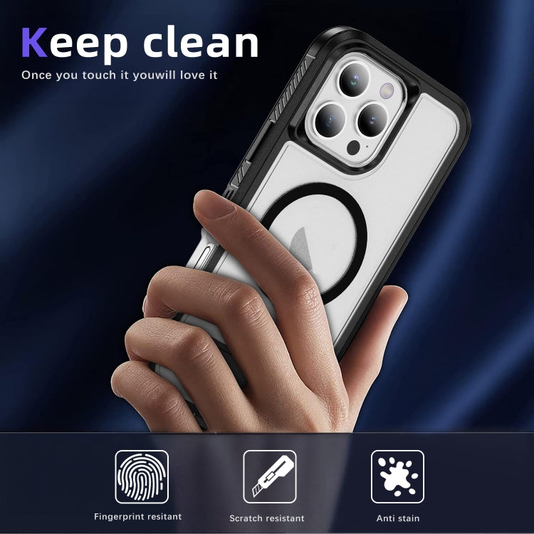 For iPhone 16 Pro Max Guard Magsafe Magnetic Ring Matte Phone Case(Black+Transparent) by buy2fix