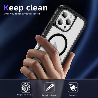 For iPhone 16 Pro Max Guard Magsafe Magnetic Ring Matte Phone Case(Black+Transparent) by buy2fix