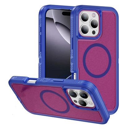 For iPhone 16 Pro Max Guard Magsafe Magnetic Ring Matte Phone Case(Blue+Rose Red) by buy2fix