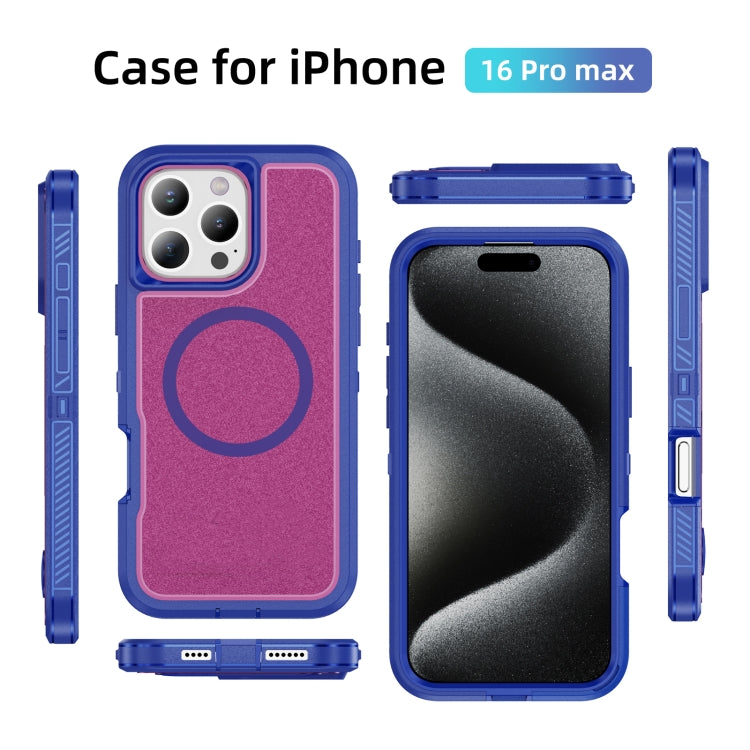 For iPhone 16 Pro Max Guard Magsafe Magnetic Ring Matte Phone Case(Blue+Rose Red) by buy2fix